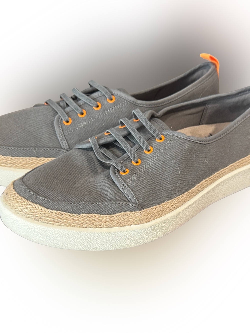 Vionic Gray Canvas Espadrille Sneakers with Orange Eyelets